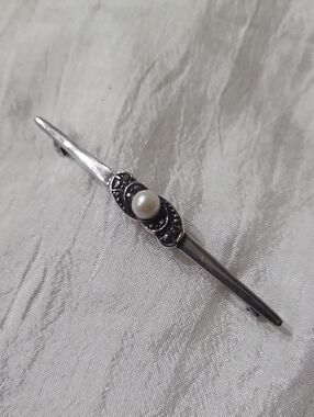 Vtg 1920 Sterling Bar Pin With Pearl